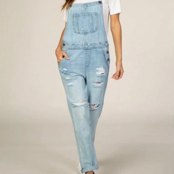 NWT Black Label light wash distressed women's overalls. Size S - Picture 4 of 15